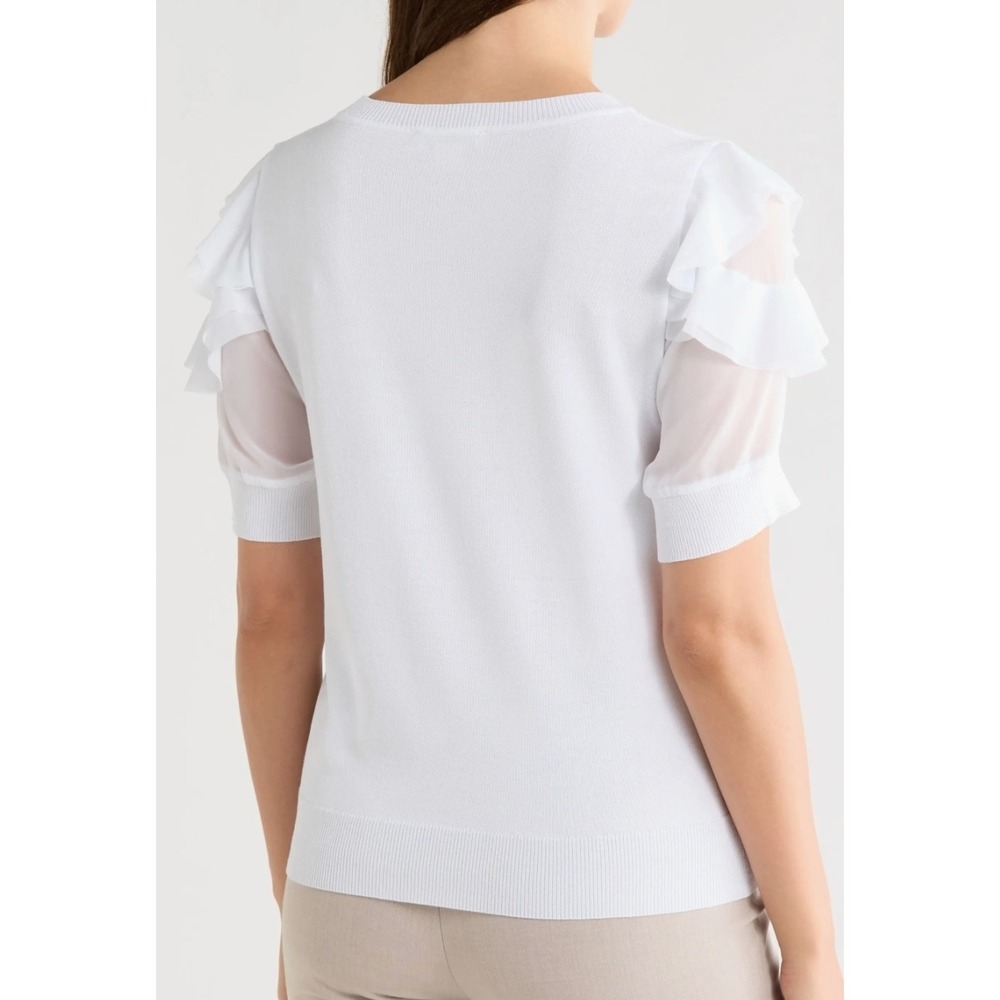 Nanette Lepore Womens White Short Sleeve Ruffle Tiered Knit Top New Small - Picture 2 of 11